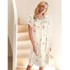 image:imageEkouaer Womens Satin Silk Pleated Nightgown Loose Sleepwear Printed Nightshirt Short Sleeve Sleep DressChampagne Teddy