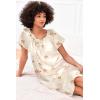 image:imageEkouaer Womens Satin Silk Pleated Nightgown Loose Sleepwear Printed Nightshirt Short Sleeve Sleep DressChampagne Teddy