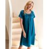 image:imageEkouaer Womens Satin Silk Pleated Nightgown Loose Sleepwear Printed Nightshirt Short Sleeve Sleep DressDeep Blue