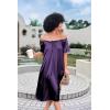 image:imageEkouaer Womens Satin Silk Pleated Nightgown Loose Sleepwear Printed Nightshirt Short Sleeve Sleep DressDeep Purple