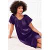 image:imageEkouaer Womens Satin Silk Pleated Nightgown Loose Sleepwear Printed Nightshirt Short Sleeve Sleep DressDeep Purple