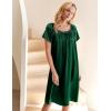 image:imageEkouaer Womens Satin Silk Pleated Nightgown Loose Sleepwear Printed Nightshirt Short Sleeve Sleep DressEvergreen