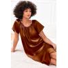 image:imageEkouaer Womens Satin Silk Pleated Nightgown Loose Sleepwear Printed Nightshirt Short Sleeve Sleep DressLight Brown