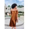 image:imageEkouaer Womens Satin Silk Pleated Nightgown Loose Sleepwear Printed Nightshirt Short Sleeve Sleep DressLight Brown