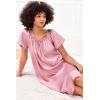 image:imageEkouaer Womens Satin Silk Pleated Nightgown Loose Sleepwear Printed Nightshirt Short Sleeve Sleep DressMedium Pink