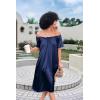 image:imageEkouaer Womens Satin Silk Pleated Nightgown Loose Sleepwear Printed Nightshirt Short Sleeve Sleep DressNavy Blue