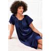 image:imageEkouaer Womens Satin Silk Pleated Nightgown Loose Sleepwear Printed Nightshirt Short Sleeve Sleep DressNavy Blue