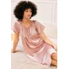 image:imageEkouaer Womens Satin Silk Pleated Nightgown Loose Sleepwear Printed Nightshirt Short Sleeve Sleep DressPink