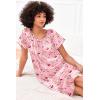 image:imageEkouaer Womens Satin Silk Pleated Nightgown Loose Sleepwear Printed Nightshirt Short Sleeve Sleep DressPink Teddy