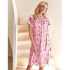 image:imageEkouaer Womens Satin Silk Pleated Nightgown Loose Sleepwear Printed Nightshirt Short Sleeve Sleep DressPink Teddy