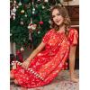 image:imageEkouaer Womens Satin Silk Pleated Nightgown Loose Sleepwear Printed Nightshirt Short Sleeve Sleep DressRed Christmas Tree