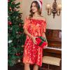 image:imageEkouaer Womens Satin Silk Pleated Nightgown Loose Sleepwear Printed Nightshirt Short Sleeve Sleep DressRed Christmas Tree