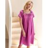 image:imageEkouaer Womens Satin Silk Pleated Nightgown Loose Sleepwear Printed Nightshirt Short Sleeve Sleep DressRose Red