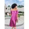 image:imageEkouaer Womens Satin Silk Pleated Nightgown Loose Sleepwear Printed Nightshirt Short Sleeve Sleep DressRose Red