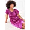 image:imageEkouaer Womens Satin Silk Pleated Nightgown Loose Sleepwear Printed Nightshirt Short Sleeve Sleep DressRose Red