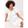 image:imageEkouaer Womens Satin Silk Pleated Nightgown Loose Sleepwear Printed Nightshirt Short Sleeve Sleep DressWhite