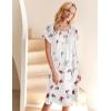 image:imageEkouaer Womens Satin Silk Pleated Nightgown Loose Sleepwear Printed Nightshirt Short Sleeve Sleep DressWhite Butterfly