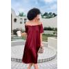 image:imageEkouaer Womens Satin Silk Pleated Nightgown Loose Sleepwear Printed Nightshirt Short Sleeve Sleep DressWine Red