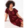 image:imageEkouaer Womens Satin Silk Pleated Nightgown Loose Sleepwear Printed Nightshirt Short Sleeve Sleep DressWine Red