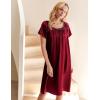image:imageEkouaer Womens Satin Silk Pleated Nightgown Loose Sleepwear Printed Nightshirt Short Sleeve Sleep DressWine Red