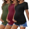 image:imageEkouaer 3 Pack Women Soft Maternity Shirts Ribbed Knit Pregnancy Tops Curved Hem Postpartum Tees Short Sleeve Pregnant TshirtBlackArmy GreenDark Red