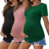 image:imageEkouaer 3 Pack Women Soft Maternity Shirts Ribbed Knit Pregnancy Tops Curved Hem Postpartum Tees Short Sleeve Pregnant TshirtBlackDirty PinkLake Green
