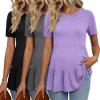 image:imageEkouaer 3 Pack Womens Maternity Shirts Short Sleeve Ruffle Pregnancy Clothes Blouse Peplum Babydoll Tops Casual Mama TeeBlackDeep GreyPurple Rose
