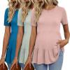 image:imageEkouaer 3 Pack Womens Maternity Shirts Short Sleeve Ruffle Pregnancy Clothes Blouse Peplum Babydoll Tops Casual Mama TeeLight GreenBlue GreenDirty Pink