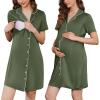 image:imageEkouaer Button Down Nursing Nightgown V Neck Breastfeeding Dress Short Sleeve Classic Maternity PajamasArmy Green