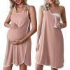 image:imageEkouaer Labor and Delivery Gown for Hospital 3 in 1 Nursing Dress Sleeveless Maternity Snap Button Breastfeeding NightgownDusty Pink
