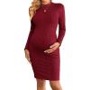 image:imageEkouaer Maternity Dress Mock Turtleneck Pregnancy Dress Rib Knit Stretchy Bodycon Baby Shower DressWine Red