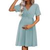 image:imageEkouaer Maternity Nursing Dress V Neck Short Sleeve Breastfeeding Dresses Ribbed Knit Pregnancy Clothes SXXLCeladon Green