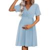 image:imageEkouaer Maternity Nursing Dress V Neck Short Sleeve Breastfeeding Dresses Ribbed Knit Pregnancy Clothes SXXLLake Blue