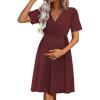 image:imageEkouaer Maternity Nursing Dress V Neck Short Sleeve Breastfeeding Dresses Ribbed Knit Pregnancy Clothes SXXLMaroon