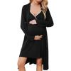 image:imageEkouaer Maternity Nursing Gown and Robe Set Lace Nursing Nightgown for Breastfeeding Labor Delivery gowns for HospitalA Black