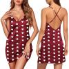 image:imageEkouaer Satin Nightgown Silk Full Slip Dress Woman Sleepwear Lingerie Dress Silk Mini Slip Chemise Nightgown SXXLLove Print Red