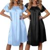image:imageEkouaer Satin Nightgowns for Women 2 Pack Silk Nightgown Pleated Loose Night Shirts Short Sleeve Sleep ShirtsLight BlueBlack
