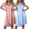image:imageEkouaer Satin Nightgowns for Women 2 Pack Silk Nightgown Pleated Loose Night Shirts Short Sleeve Sleep ShirtsPinkLight Blue