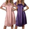 image:imageEkouaer Satin Nightgowns for Women 2 Pack Silk Nightgown Pleated Loose Night Shirts Short Sleeve Sleep ShirtsPinkPurple