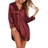 image:imageEkouaer Satin Nightgowns for Women Button Down Sleep Shirt Silk Night Shirt Long Sleeve Boyfriend Sleepwear S3XLWine Red