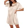image:imageEkouaer Silk Sleep Shirts for Women Satin Nightshirt Tshirt Nightgown Sleepwear Shirt Dress With Chest Pocket S2XLChampagne