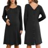 image:imageEkouaer Women Maternity Nightgown Labor Delivery Nursing Gown Hospital Breastfeeding Dress Button Down Long Sleeve SleepwearBlack