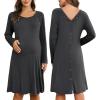 image:imageEkouaer Women Maternity Nightgown Labor Delivery Nursing Gown Hospital Breastfeeding Dress Button Down Long Sleeve SleepwearGray