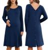 image:imageEkouaer Women Maternity Nightgown Labor Delivery Nursing Gown Hospital Breastfeeding Dress Button Down Long Sleeve SleepwearNavy
