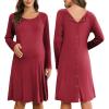 image:imageEkouaer Women Maternity Nightgown Labor Delivery Nursing Gown Hospital Breastfeeding Dress Button Down Long Sleeve SleepwearWine Red