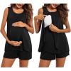 image:imageEkouaer Women Maternity Nursing Pajama Set Breastfeeding Sleepwear Double Layer Sleeveless Top amp Shorts Pregnancy PJSA01black