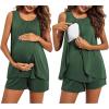image:imageEkouaer Women Maternity Nursing Pajama Set Breastfeeding Sleepwear Double Layer Sleeveless Top amp Shorts Pregnancy PJSA02green