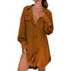 image:imageEkouaer Women Satin Sleep Shirt Long Sleeve Nightgown Button Down Nightshirt Silk Sleepwear Soft Pajama Dress Sleep DressBrown