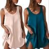 image:imageEkouaer Womens 2 Pack Satin Silk Nightgown Sleeveless Sleep Dress V Neck Nightshirt Soft Tank Pleated NightdressChampagneGreen