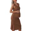 image:imageEkouaer Womens Maternity Dress Rib Knit Sleeveless Tank Side Slit Bodycon Dresses Pregnancy Clothes SXXLBrown